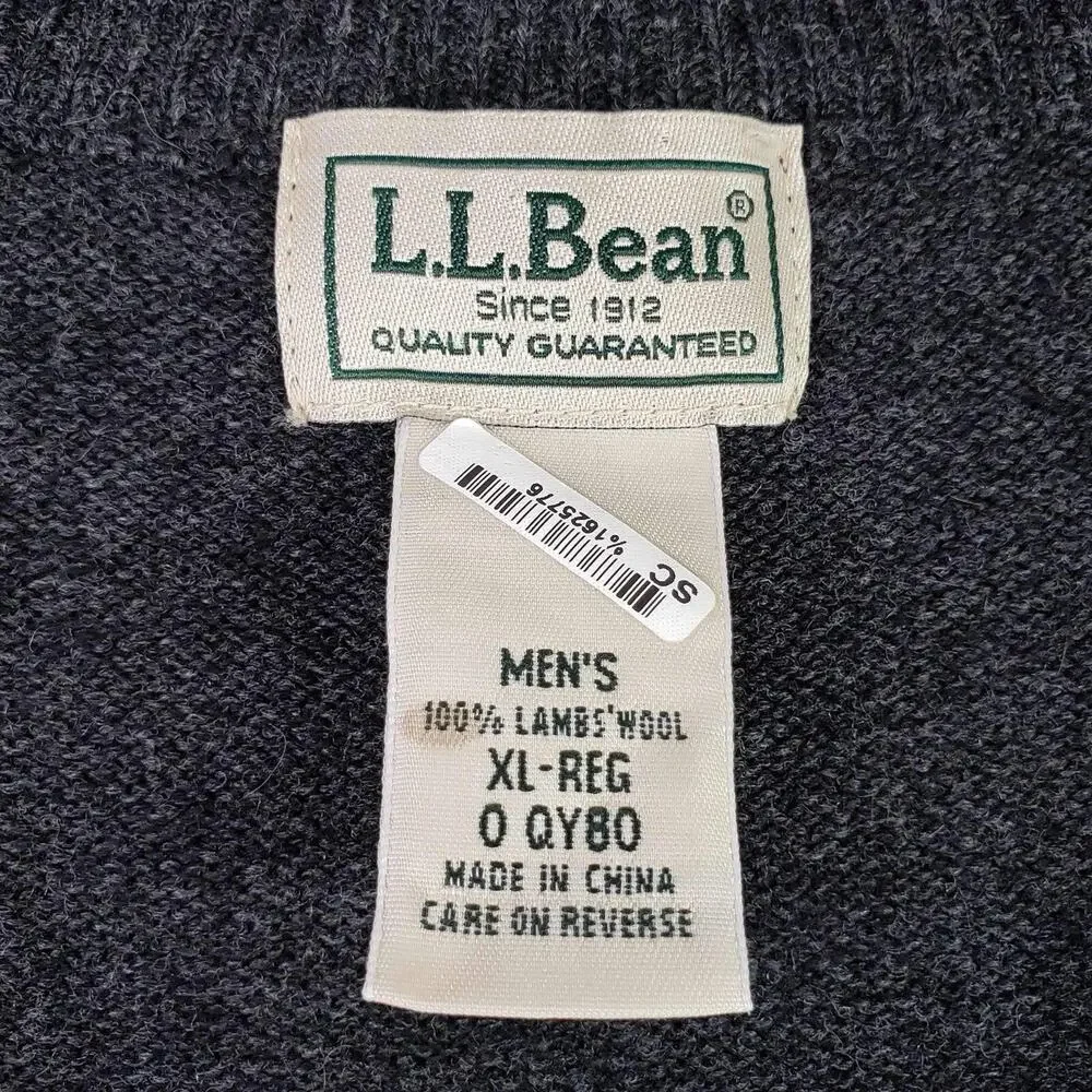 LL Bean Sweater Vest Vtg Men's Size XL Dark Gray Lambswool Wool Knit Flaw